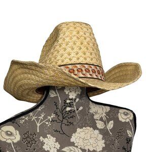 MESQUITE Custom Made In USA Western Straw Cowboy Hat Size 7 1/8 Decorative Band